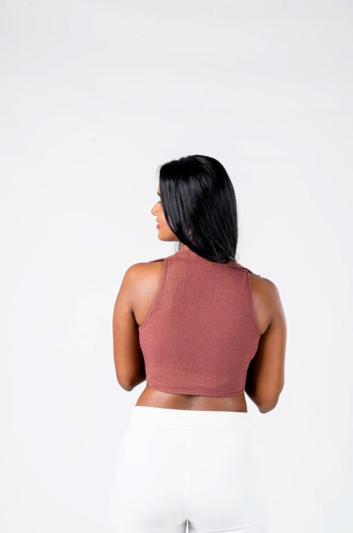 COLLARED LINEN BUTTON DOWN CROP TOP - Image 2