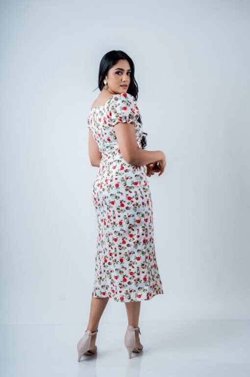 FLORAL PRINTED PUFF SLEEVE HIGH SLIT MIDI DRESS - Image 5