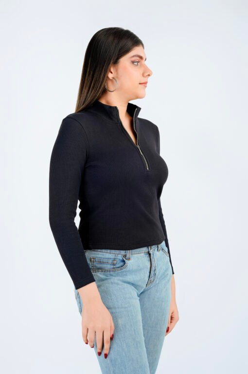 RIBBED HALF-ZIP LONG SLEEVE TOP - Image 3