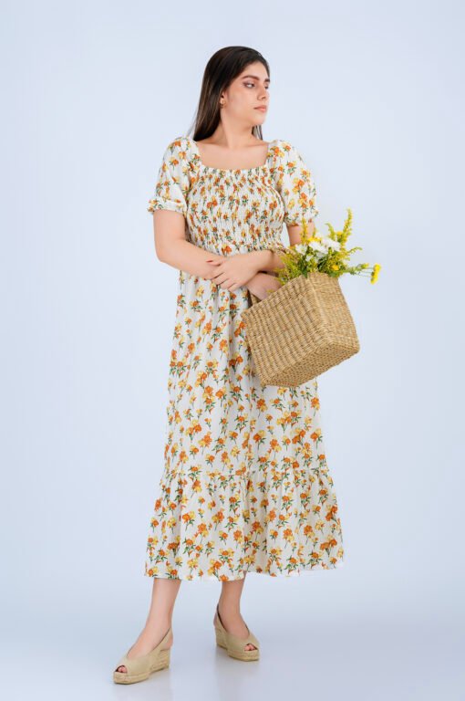 SMOKED PUFF SLEEVE FLORAL MAXI DRESS - Image 2