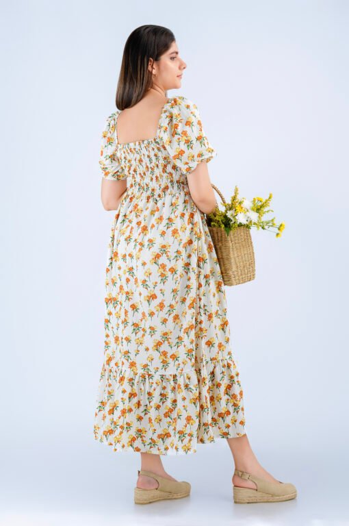 SMOKED PUFF SLEEVE FLORAL MAXI DRESS - Image 3